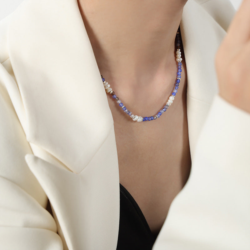 Faceted Agate Beaded Freshwater Pearl Necklace