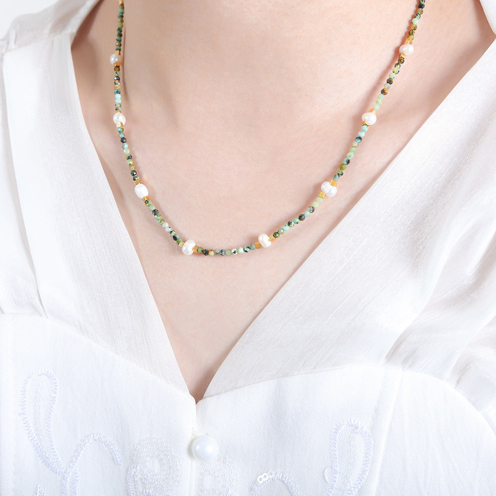 Vintage Green Natural Stone Beaded Necklace