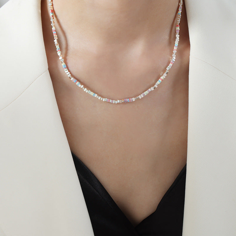 Stainless Steel Square Beaded Necklace