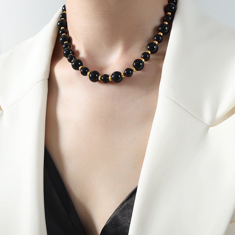 Black Agate Beaded OT Buckle Necklace