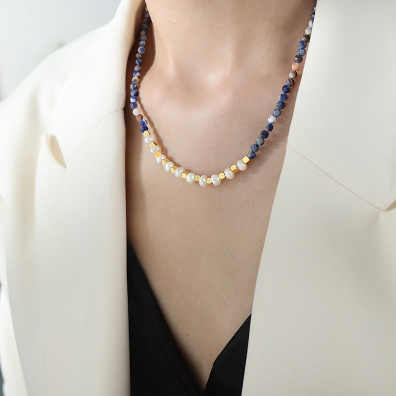 Ethnic Rainbow Natural Stone Freshwater Pearl Beaded Necklace