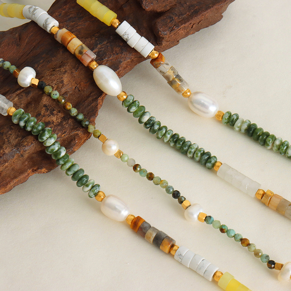 Vintage Green Natural Stone Beaded Necklace