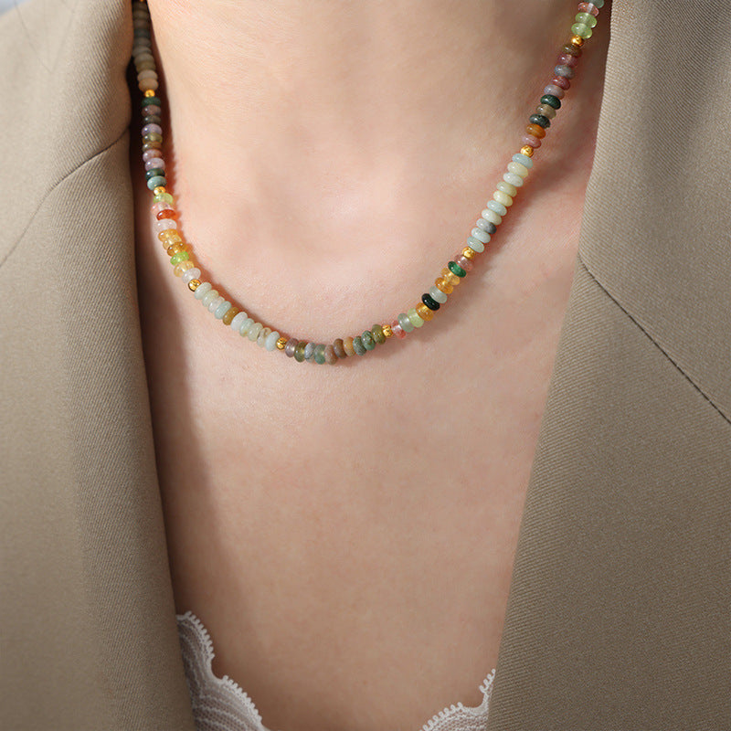 Rainbow Natural Danube Abacus Beaded Necklace
