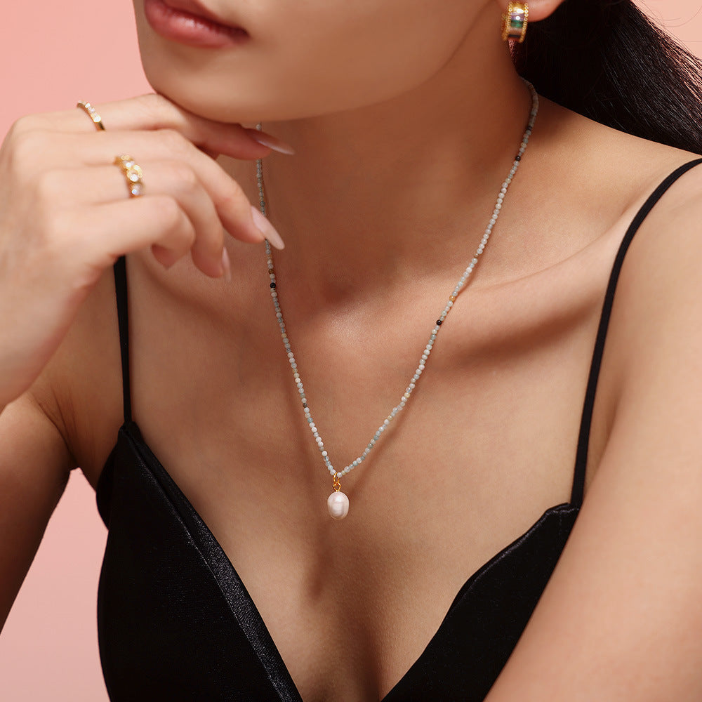 Freshwater Pearl Pendant Natural Stone Beaded Necklace