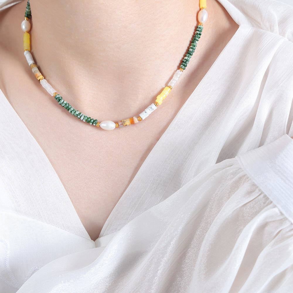 Vintage Green Natural Stone Beaded Necklace