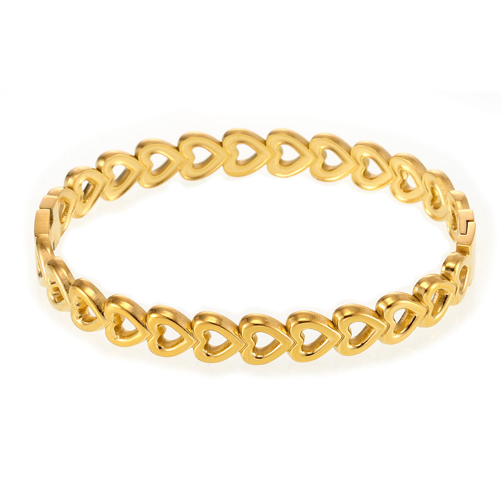 Stainless Steel Heart Hollow Bangle Bracelet