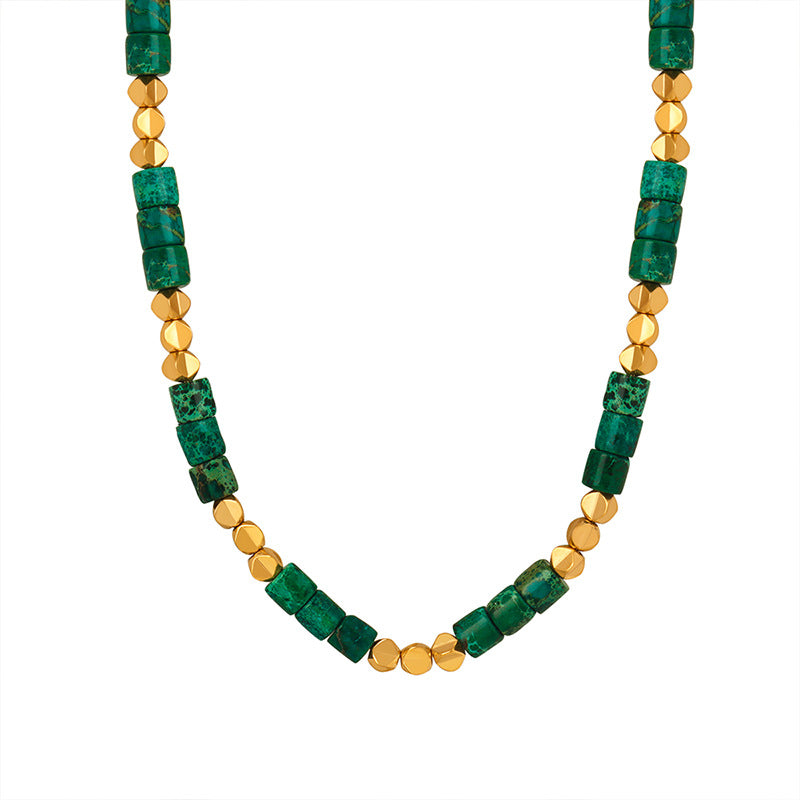 Cylindrical Natural Stone Beaded Necklace