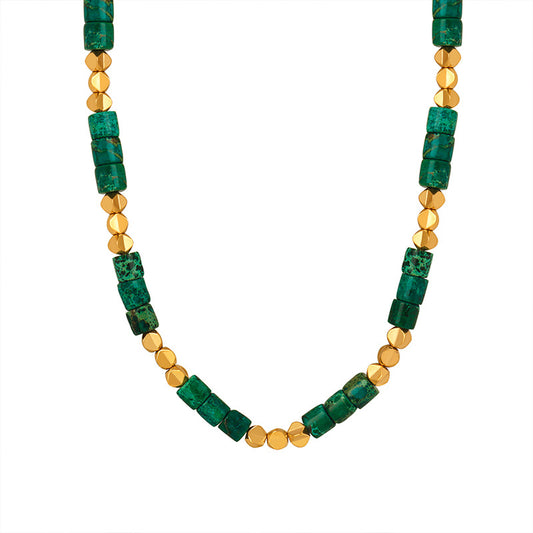 Cylindrical Natural Stone Beaded Necklace