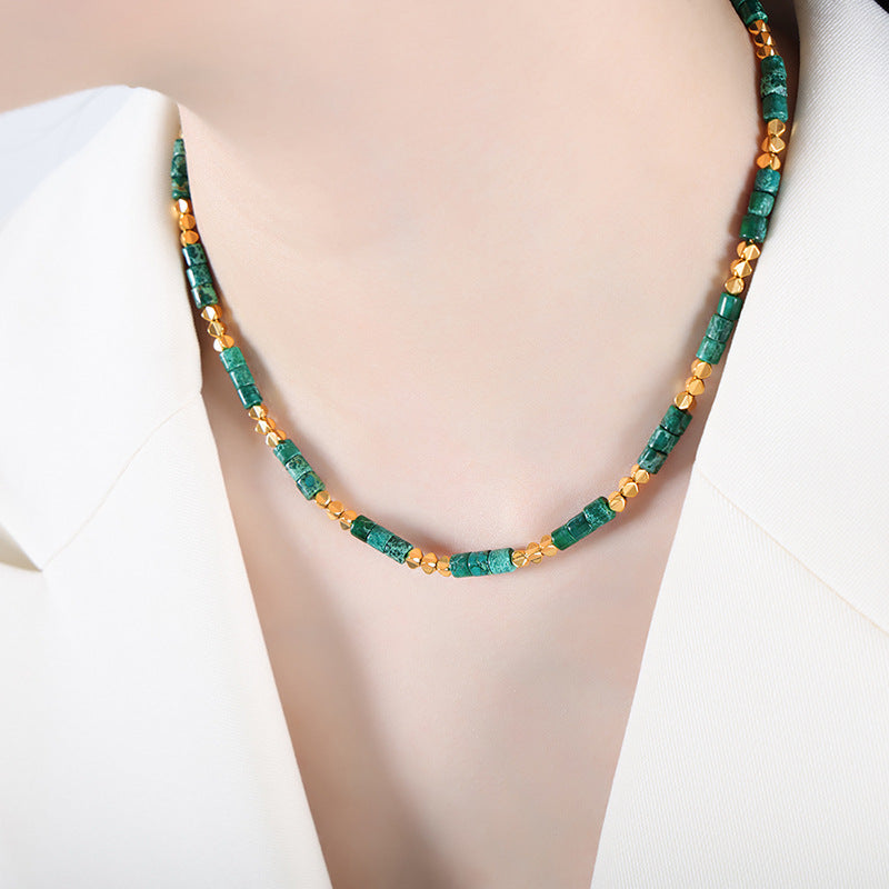 Cylindrical Natural Stone Beaded Necklace