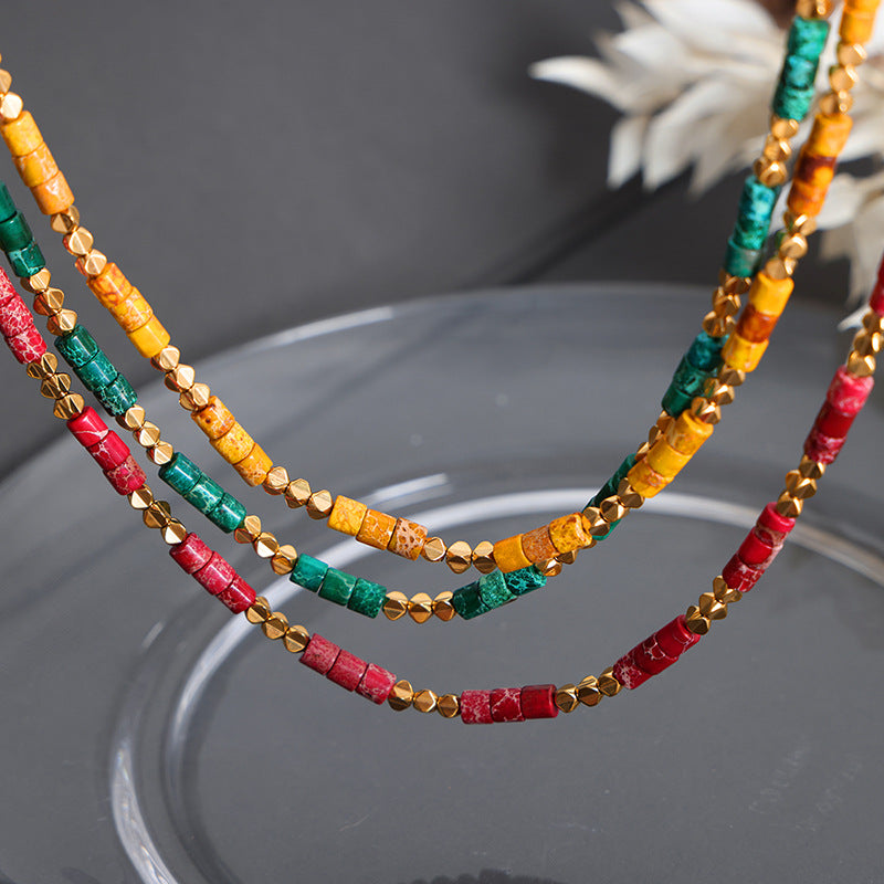 Cylindrical Natural Stone Beaded Necklace