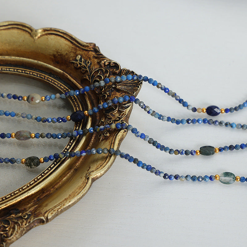 Blue Natural Stone Crystal Faceted Beaded Necklace