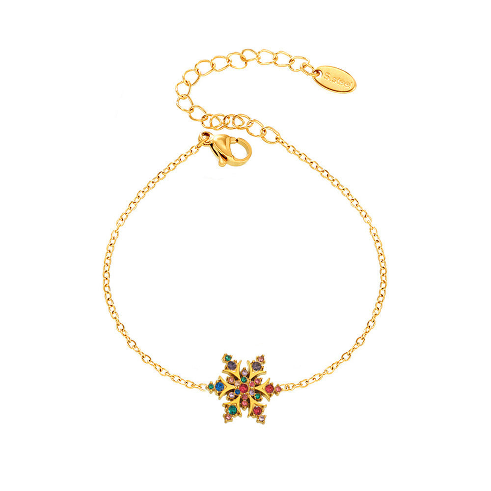 Stainless Steel 18K Gold PVD Snowflake Cubic Zirconia Bracelet