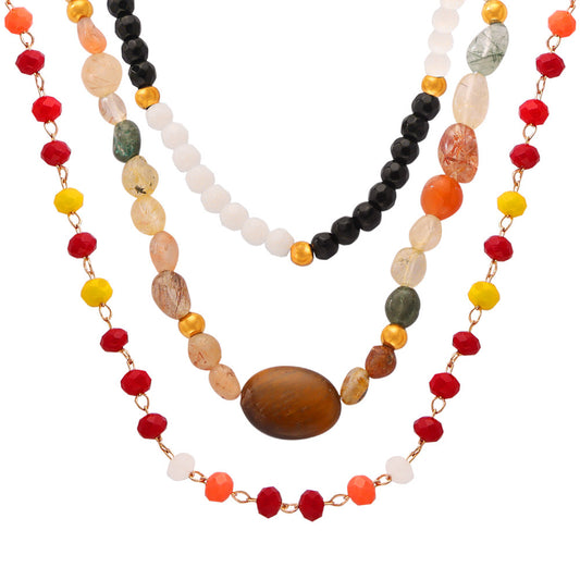 Stainless Steel Natural Stone Agate Beaded Necklace