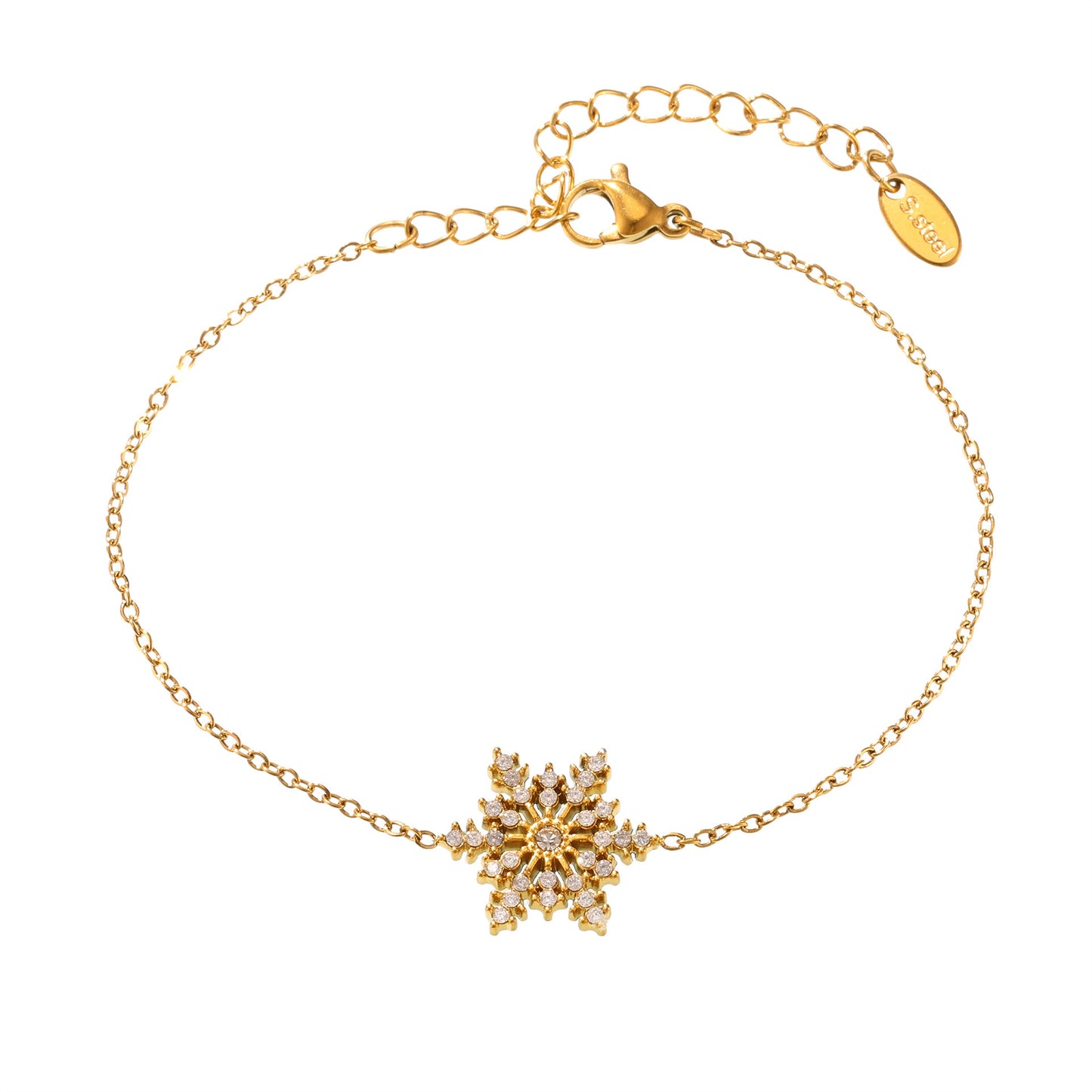 Stainless Steel Christmas Snowflake Cubic Zirconia Bracelet