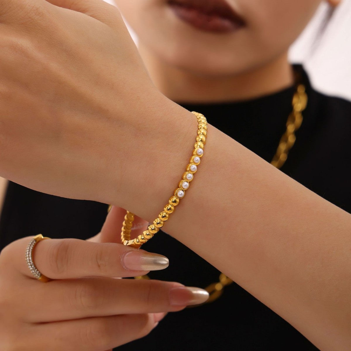 Stainless Steel Cubic Zirconia Pearl Bracelet