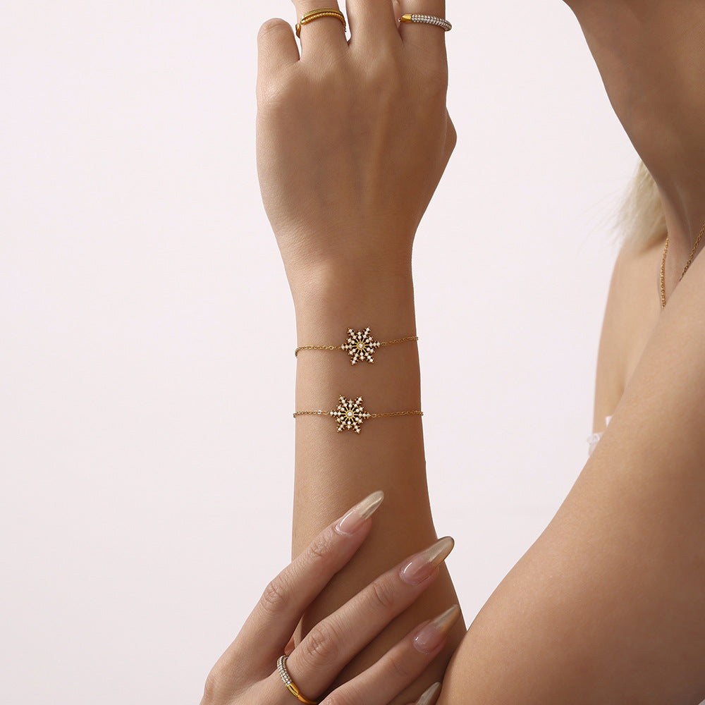 Stainless Steel Christmas Snowflake Cubic Zirconia Bracelet