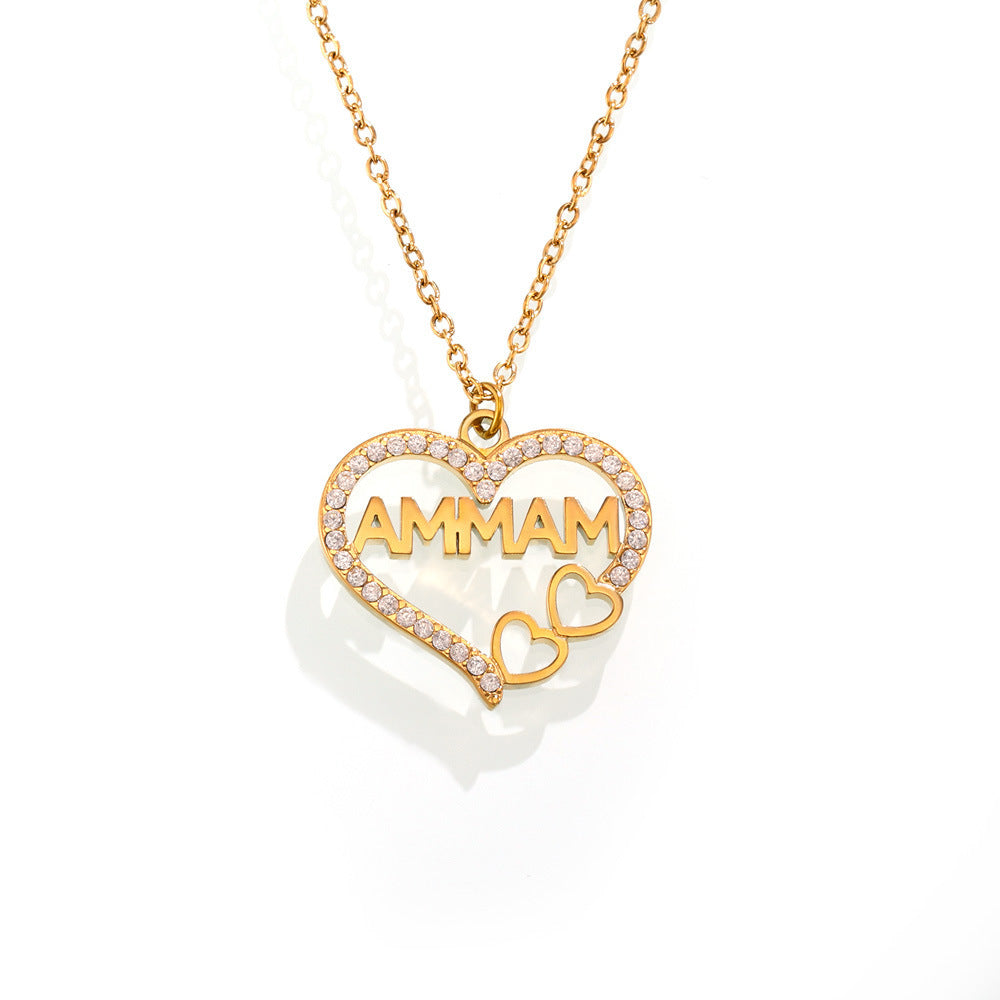 Stainless Steel Heart Inlay Cubic Zirconia Letter Necklace