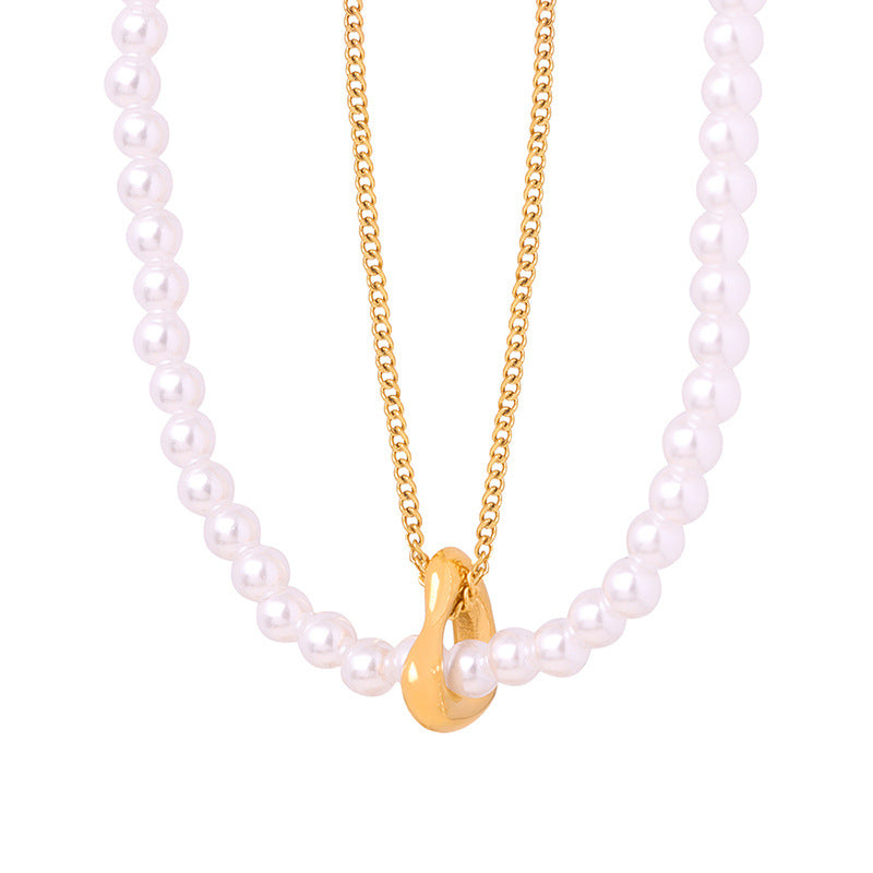 Stainless Steel Chain Imitation Pearl Necklace