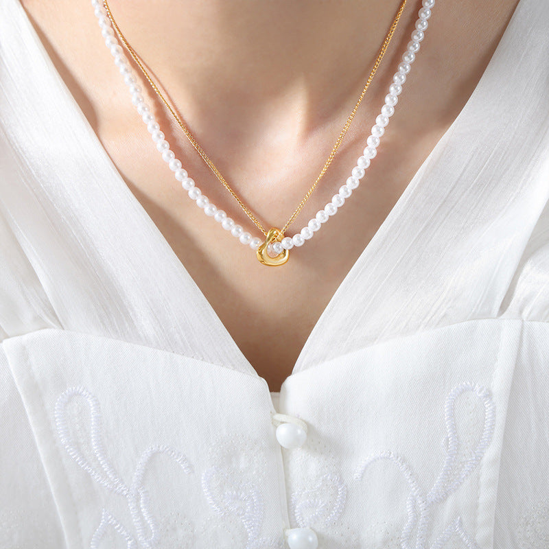 Stainless Steel Chain Imitation Pearl Necklace