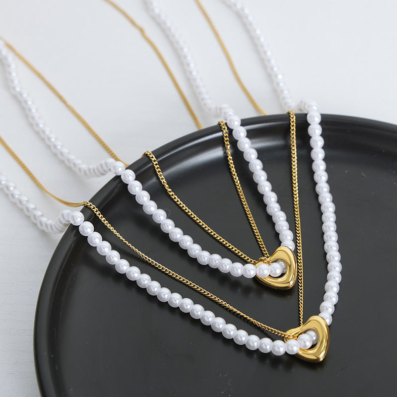 Stainless Steel Chain Imitation Pearl Necklace