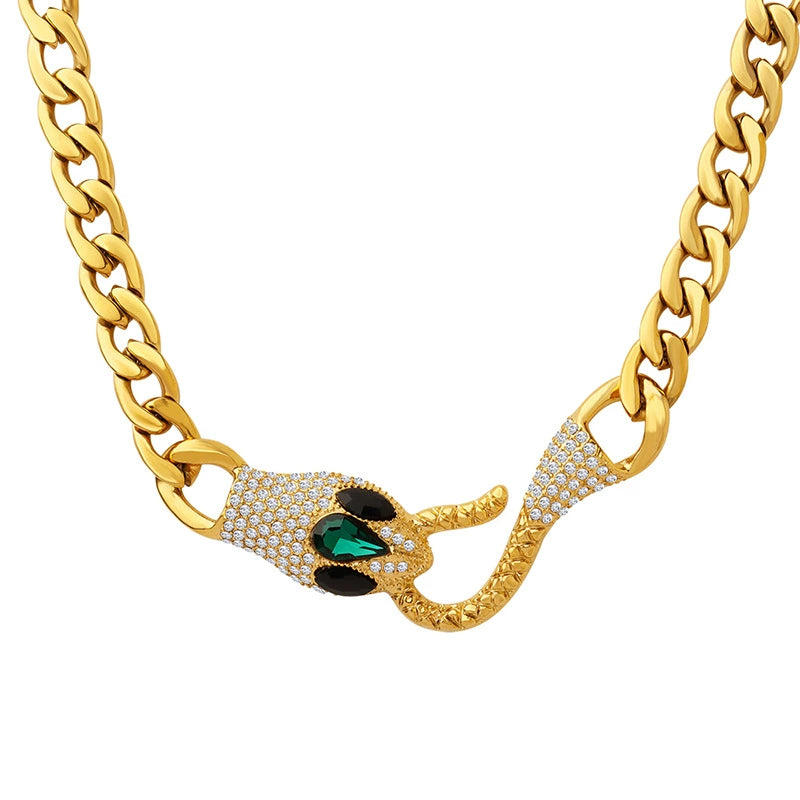 Hip Hop Cubic Zirconia Snake Head Necklace