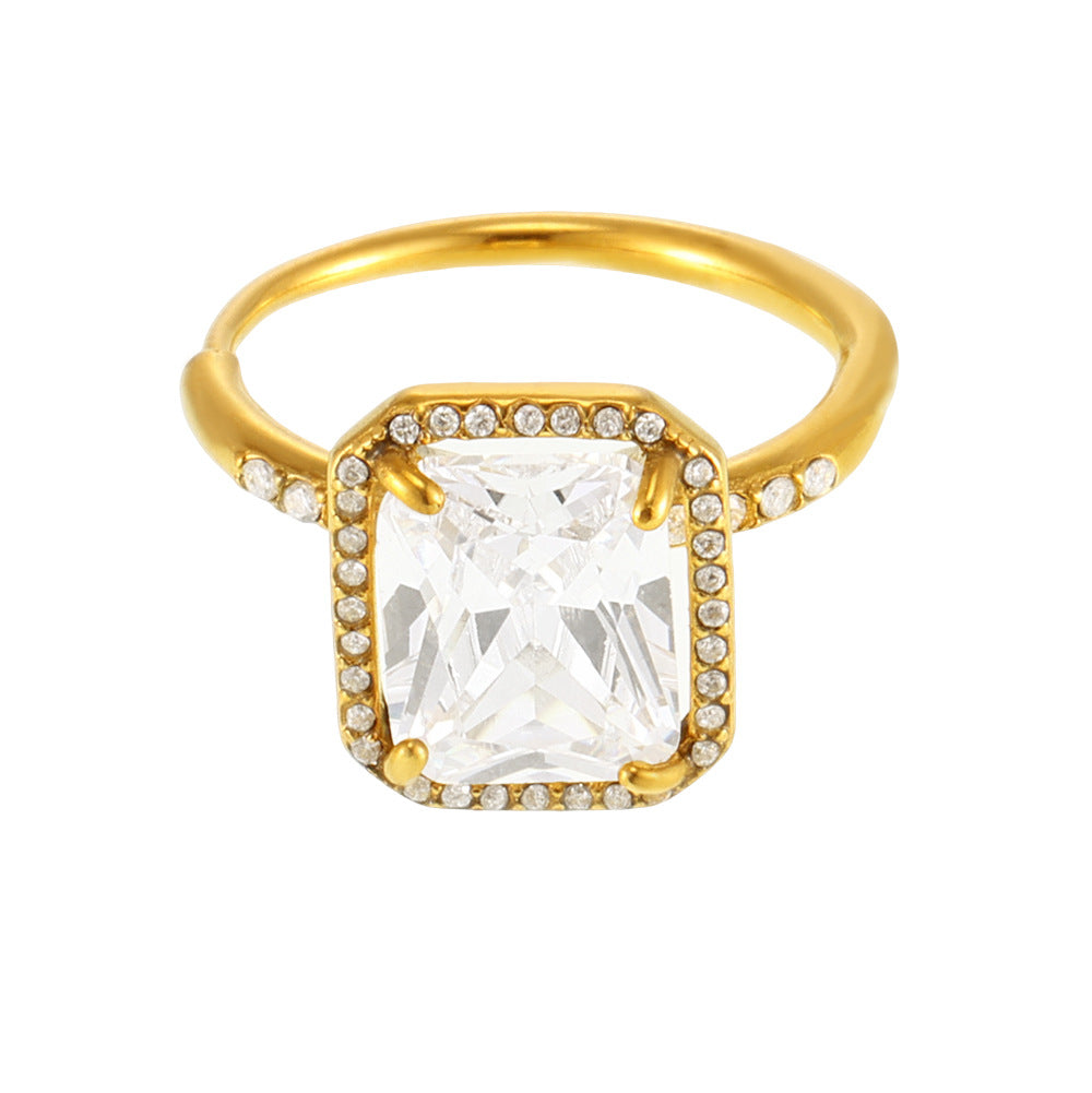 Stainless Steel Square Cubic Zirconia Ring