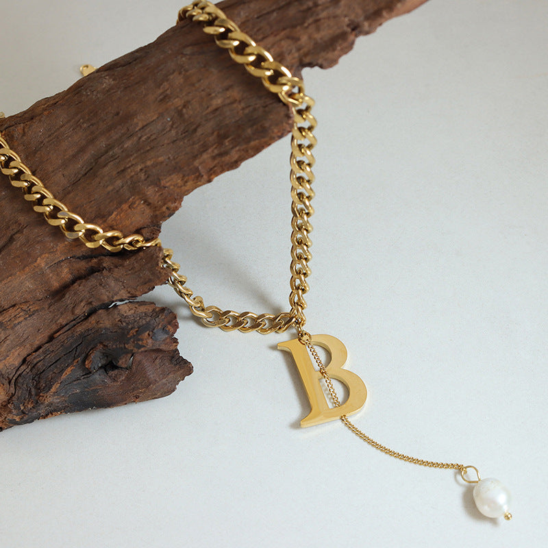 Letter Pendant & Single Freshwater Pearl Tassel Pendant Necklace