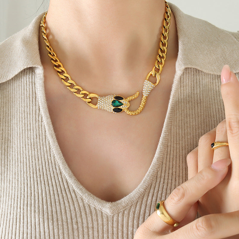 Hip Hop Cubic Zirconia Snake Head Necklace