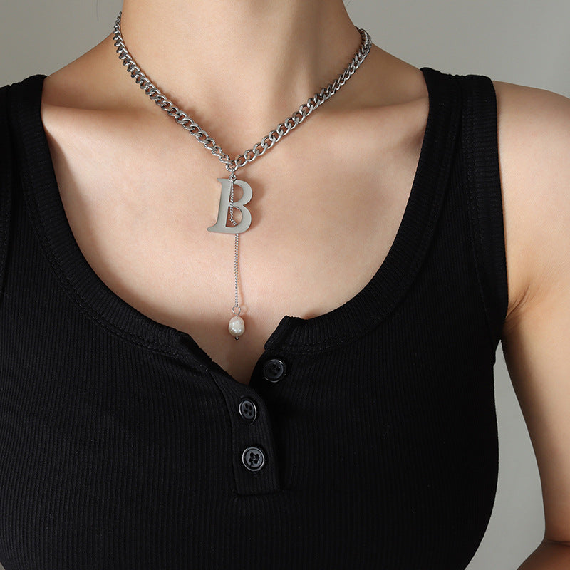 Letter Pendant & Single Freshwater Pearl Tassel Pendant Necklace