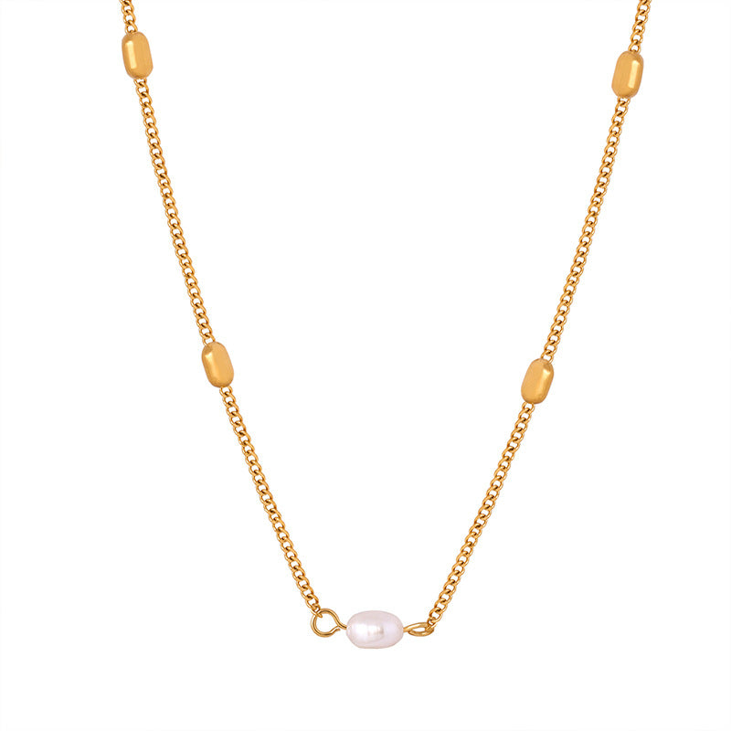 Stainless Steel Single Pearl Necklace