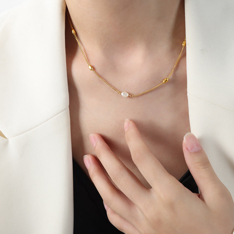 Stainless Steel Single Pearl Necklace