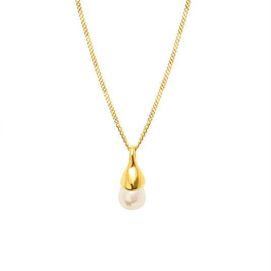 Stainless Steel Single Imitation Pearl Curb Chain Necklace