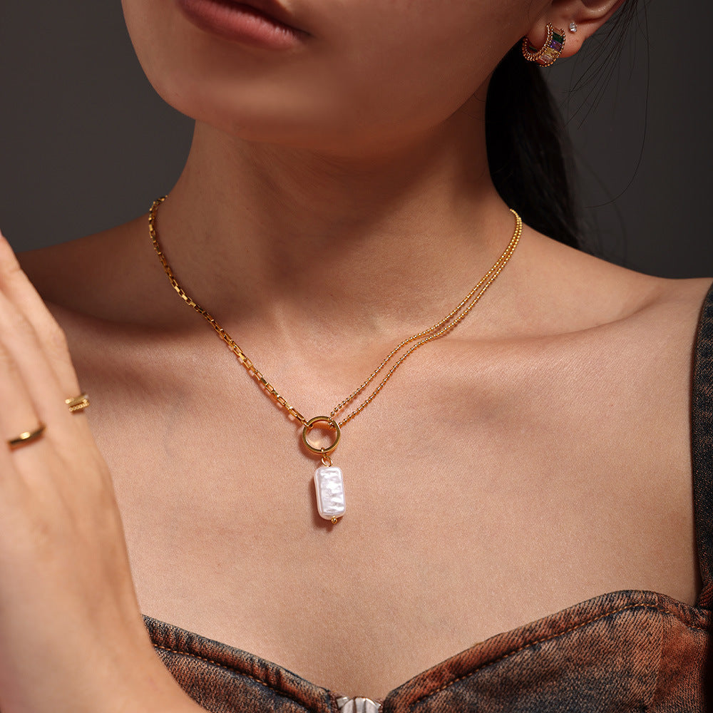 Baroque Imitation Pearl Pendant Ball Chain Stitching Role Chain Necklace