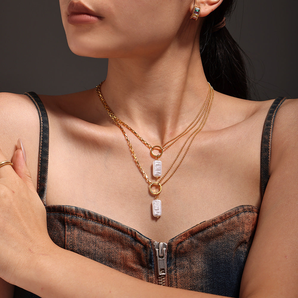 Baroque Imitation Pearl Pendant Ball Chain Stitching Role Chain Necklace