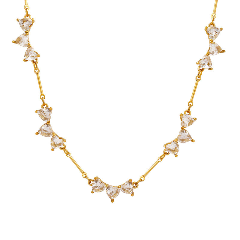 Stainless Steel Heart Inlay Cubic Zirconia Spliced Necklace