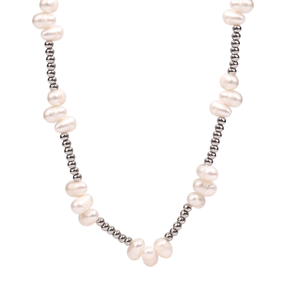 Stainless Steel Beads Freshwater Pearl Bead Necklace
