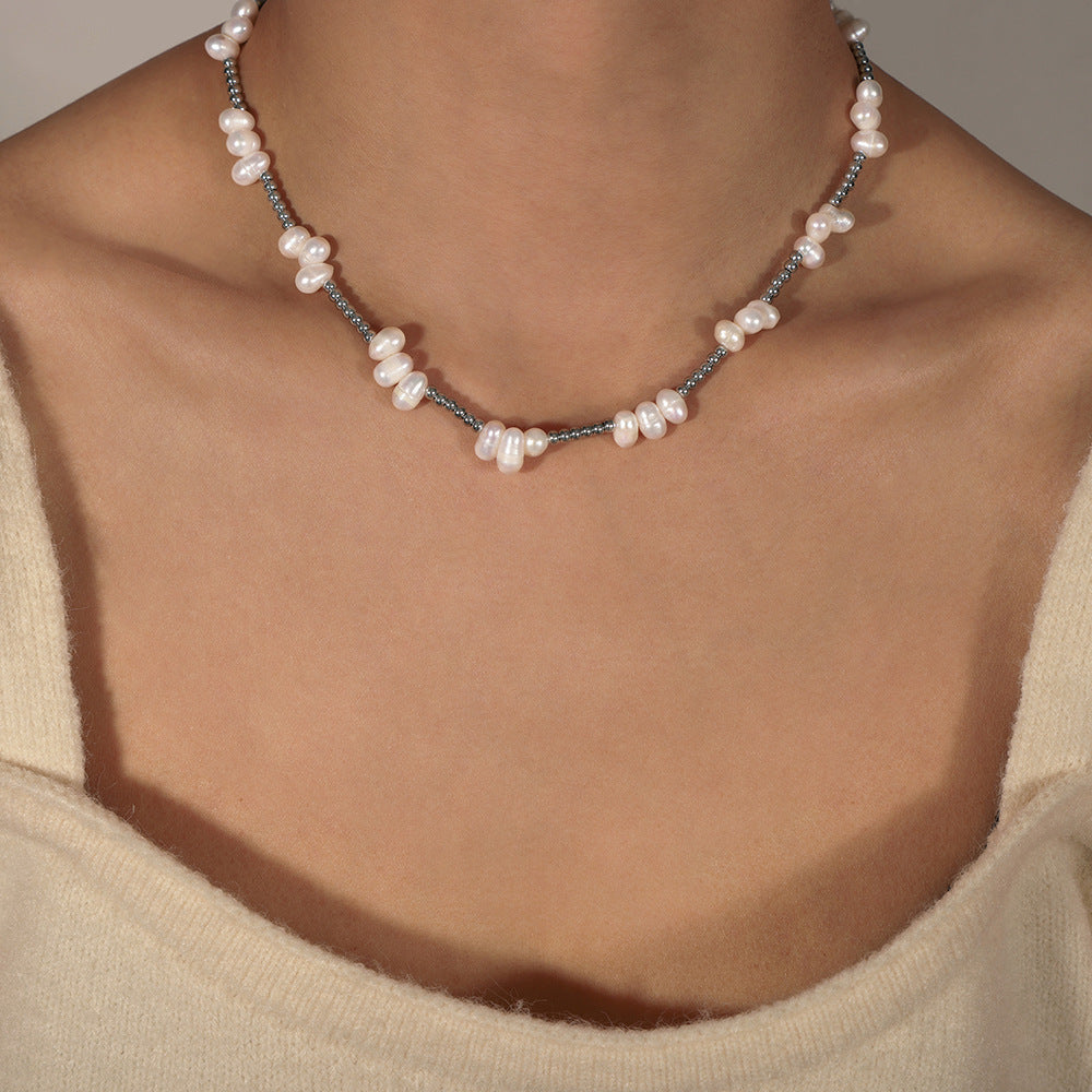 Stainless Steel Beads Freshwater Pearl Bead Necklace