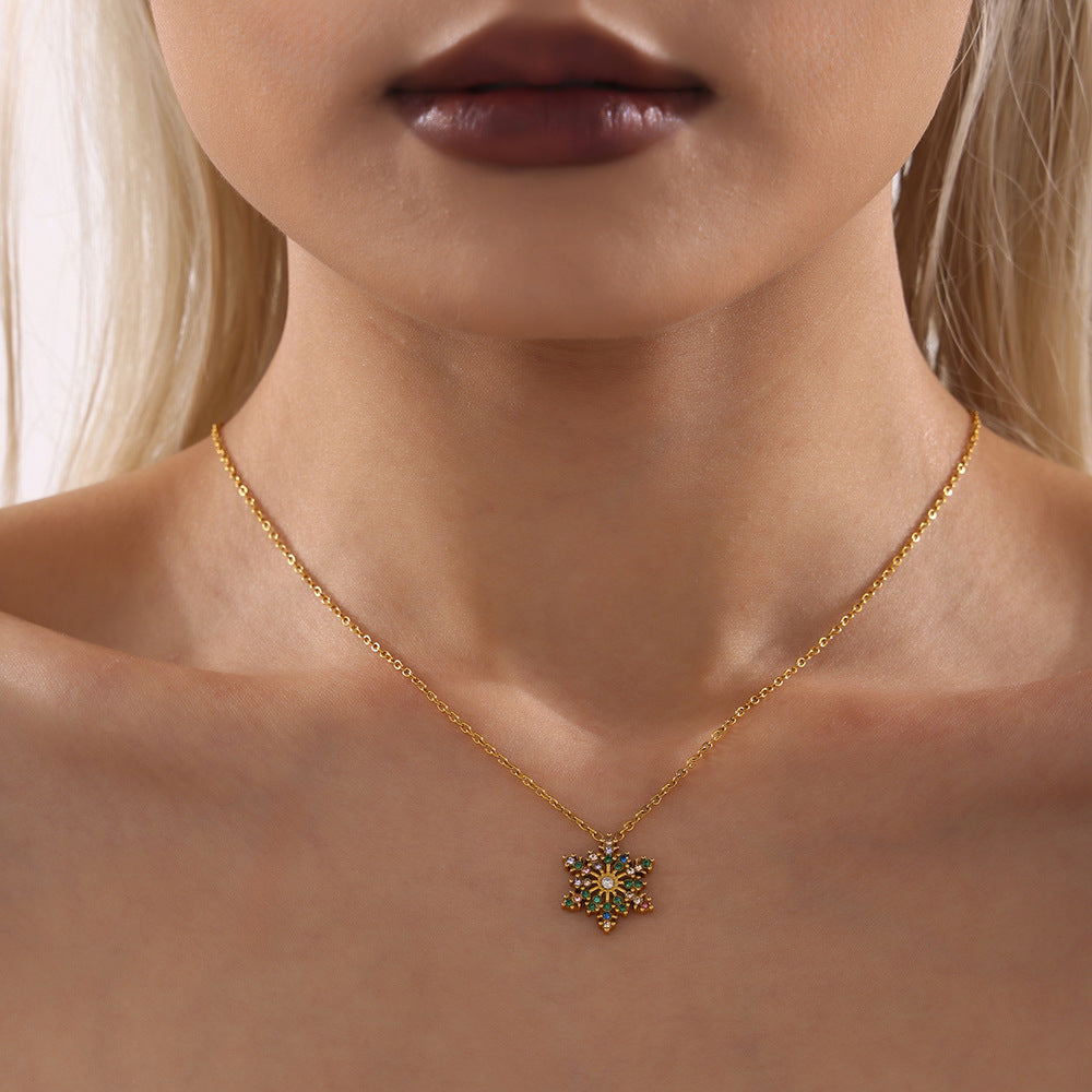 Christmas Snowflake Inlay Cubic Zirconia Necklace