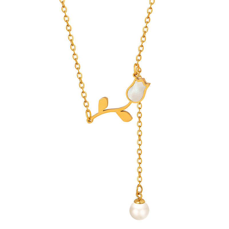 Rose Pendant & Imitation Pearl Pendant Tassel Necklace