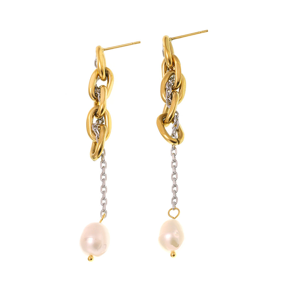 Chain Tassel Freshwater Pearl Drop Earrings