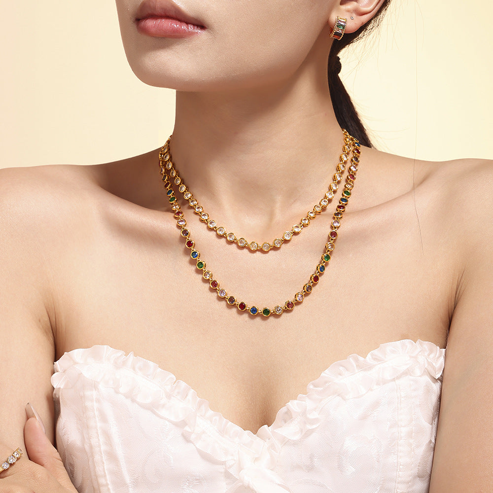 Stainless Steel Round Cubic Zirconia Necklace