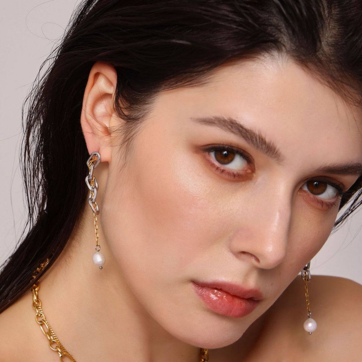 Chain Tassel Freshwater Pearl Drop Earrings