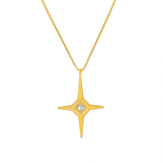 Stainless Steel Box Chain Cross Cubic Zirconia Necklace