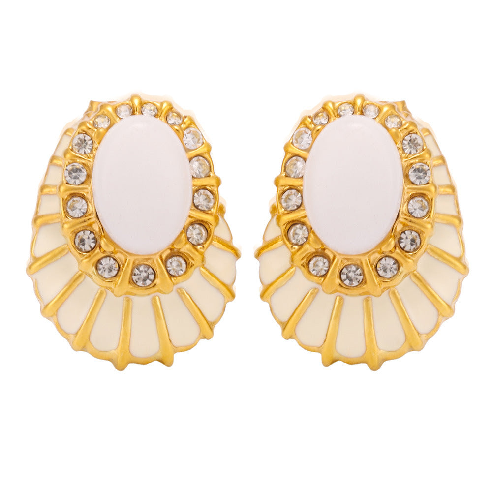 Shell Texture Inlay Cubic Zirconia Hoop Earrings