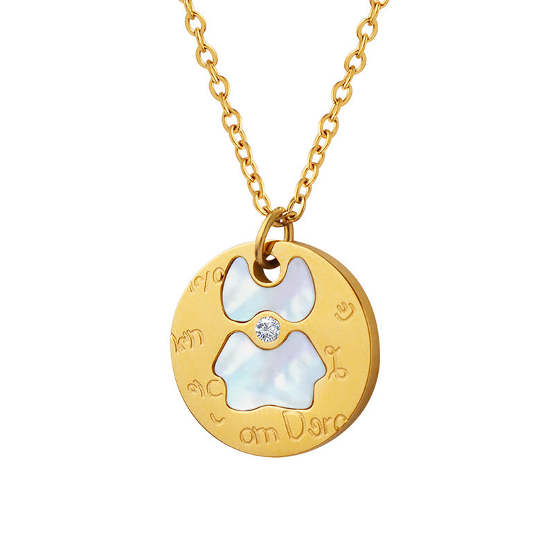 Stainless Steel Cubic Zirconia Bear Pattern Round Necklace