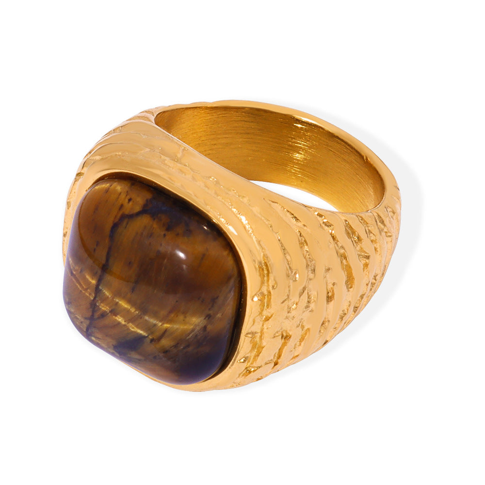 Stainless Steel Tiger Eye Stone & Rose Quartz Ring