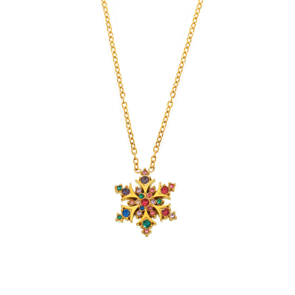 Stainless Steel Christmas Snowflake Cubic Zirconia Necklace