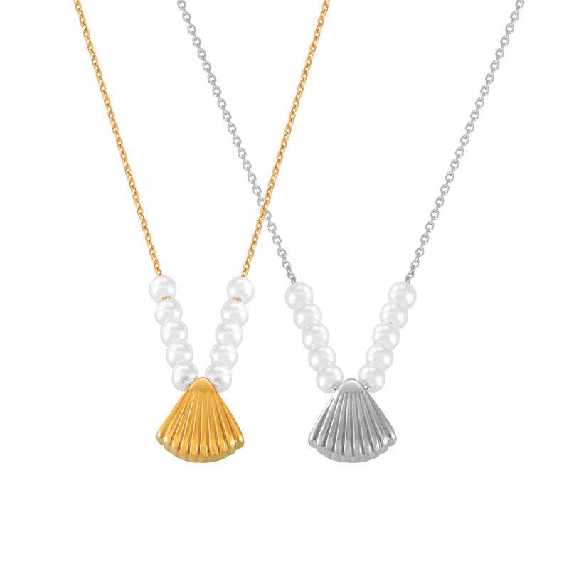 Stainless Steel Shell Pendant Freshwater Pearl Necklace