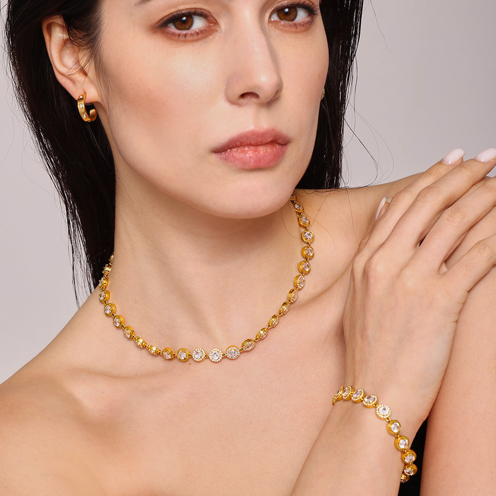Stainless Steel Round White Cubic Zirconia Necklace
