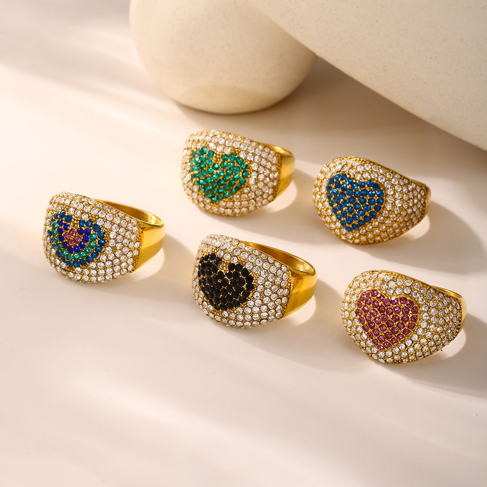 Stainless Steel Cubic Zirconia Heart Ring